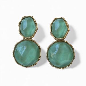 Gold Green Stone Drop Earrings – Double Dangle Statement Jewelry